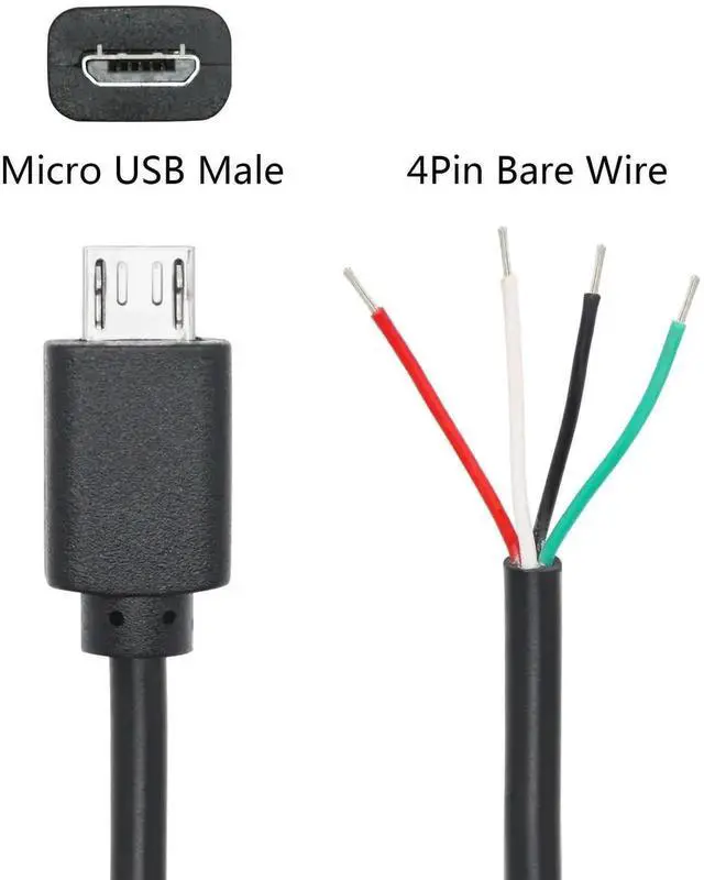 Alt view image 2 of 7 - 2Pcs 3FT Micro USB Male 4 Pin Open End Pigtail Cable, 24AWG Bare Wire Micro USB Power & Data Cord, DIY Repair Replacement Cable for USB Equipment