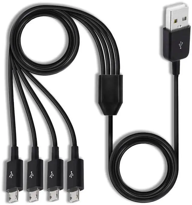Main image of 4-in-1 Micro USB Splitter Cable 1.64ft Black, USB Type A Male to 4 Micro USB Male Multi Charging Cord, Micro USB Splitter Adapter Cable for Simultaneous Charging & Limited Data Sync