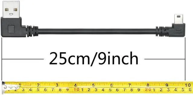 Alt view image 2 of 7 - 9 Inch Left Angle Mini USB 2.0 Cable 2-Pack, USB Type A Male to Left Angled 5 Pin Mini USB Short Charging Data Cord for Dash Cam, Digital Camera, Portable Hard Drive, MP3 Player and Mobile Phones