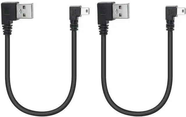 Main image of 9 Inch Right Angle Mini USB 2.0 Cable 2-Pack, USB Type A Male to Right Angled Mini USB Male Short Charging Data Sync Cord for Dash Cam, Digital Camera, Portable Hard Drive, MP3 Player and Mobile Phone