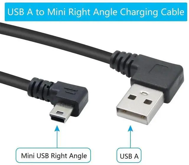 Alt view image 4 of 7 - 9 Inch Right Angle Mini USB 2.0 Cable 2-Pack, USB Type A Male to Right Angled Mini USB Male Short Charging Data Sync Cord for Dash Cam, Digital Camera, Portable Hard Drive, MP3 Player and Mobile Phone