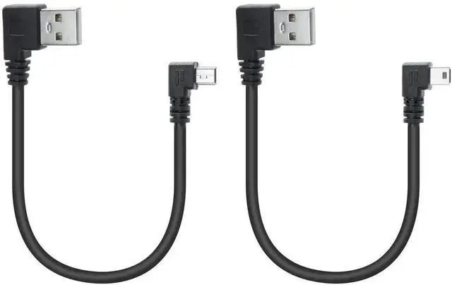 Main image of 9 Inch Left & Right Angle Mini USB 2.0 Cable 2-Pack, USB Type A Male to 90 Degree Angled Mini USB Short Charging Data Sync Cord for Dash Cam, Digital Camera, Portable Hard Drive, MP3 Player and Mobile