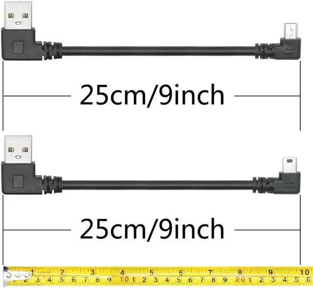 Alt view image 3 of 7 - 9 Inch Left & Right Angle Mini USB 2.0 Cable 2-Pack, USB Type A Male to 90 Degree Angled Mini USB Short Charging Data Sync Cord for Dash Cam, Digital Camera, Portable Hard Drive, MP3 Player and Mobile
