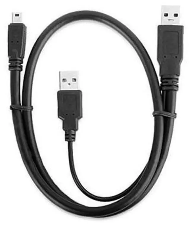 Main image of Mini USB 2.0 Dual USB Male to Male Cable with External Power Supply, Mini USB Y Splitter Data Sync Charging Cord, High Speed USB Cable for Portable External Hard Disk Drive