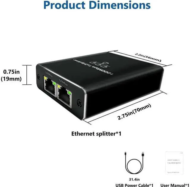 Alt view image 3 of 7 - Gigabit Ethernet Splitter 1 to 3, 1000Mbps RJ45 Network Splitter Adapter Supports 3 Devices Simultaneous Networking, LAN Internet Splitter with USB Power Cable, Compatible with Cat5/Cat5e/Cat6/Cat7/Ca