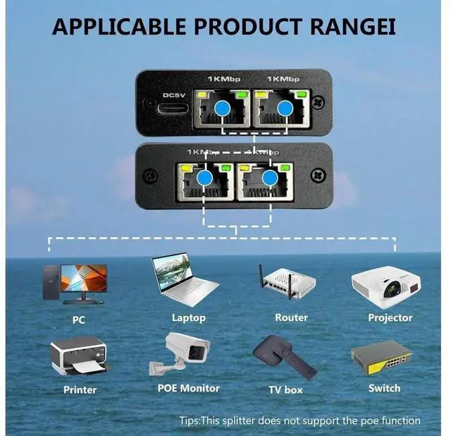 Alt view image 6 of 7 - Gigabit Ethernet Splitter 1 to 3, 1000Mbps RJ45 Network Splitter Adapter Supports 3 Devices Simultaneous Networking, LAN Internet Splitter with USB Power Cable, Compatible with Cat5/Cat5e/Cat6/Cat7/Ca