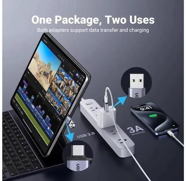 Alt view image 6 of 7 - 2 Pack USB-A Male to USB-C Female Adapter 10Gbps, Thunderbolt Compatible USB Type A to USB C Converter for Charging & Data Sync, Fits iPhone 16/15, MacBook, iPad, Samsung Galaxy, MagSafe Watch 9/8