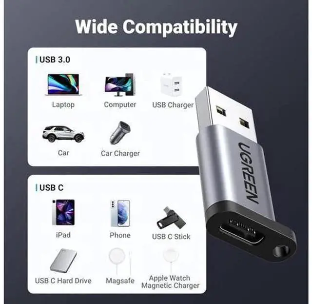 Alt view image 7 of 7 - 2 Pack USB-A Male to USB-C Female Adapter 10Gbps, Thunderbolt Compatible USB Type A to USB C Converter for Charging & Data Sync, Fits iPhone 16/15, MacBook, iPad, Samsung Galaxy, MagSafe Watch 9/8