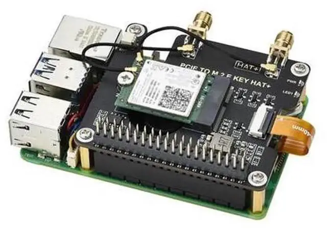 Alt view image 2 of 4 - PCIe to M.2 E-Key Adapter Board for Raspberry Pi 5, With 16P Cable & SMA Antenna Port, NGFF Wireless Network Card Expansion Module for WiFi Bluetooth NGFF Cards