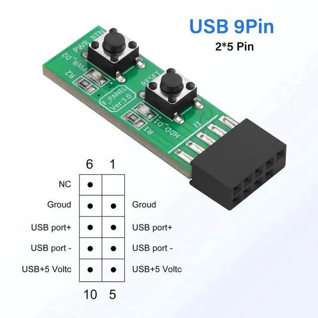 Alt view image 4 of 6 - 9Pin Power Reset Switch Test Adapter Board for Desktop PC Motherboard, Manual Power ON/Off & Reset Control Module for Mainboard Debugging and Testing