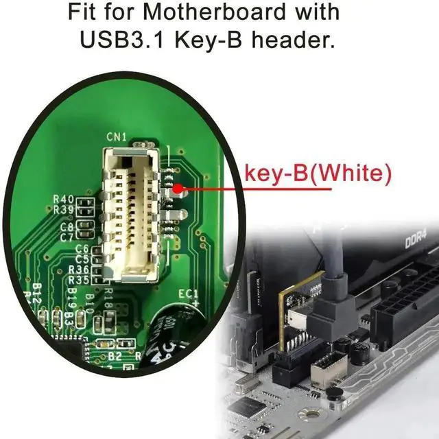 Alt view image 3 of 7 - USB 3.1 Front Panel Key-B Type-E to USB3.0 20Pin Header Male Extension Adapter, Type-E to 20Pin Mainboard Converter for PC Motherboard Front Panel Connection