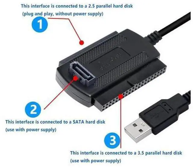 Alt view image 2 of 7 - SinLoon USB 2.0 to SATA IDE Converter Cable, Multi-Functional Hard Drive Adapter Support 2.5/3.5/5.25 Inch SATA & IDE HDD SSD Optical Drive, 1.8FT Black USB to IDE SATA Hard Disk Transfer Cable