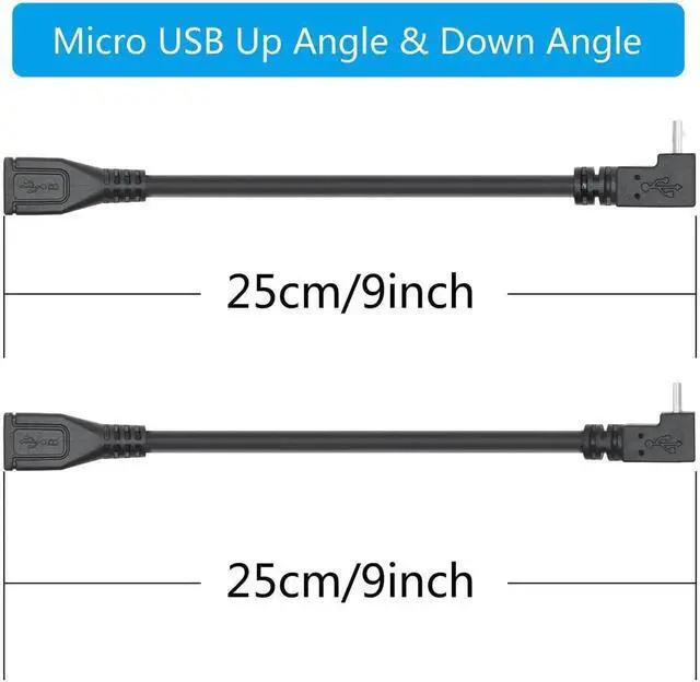Alt view image 2 of 7 - 9 Inch Micro USB Extension Cable, 90 Degree Up & Down Angled Micro USB Male to Female Cord, Support Charging & Data Sync, Micro USB Extender for Phone, Tablet, MP3 and Micro USB Devices, 1 Pair