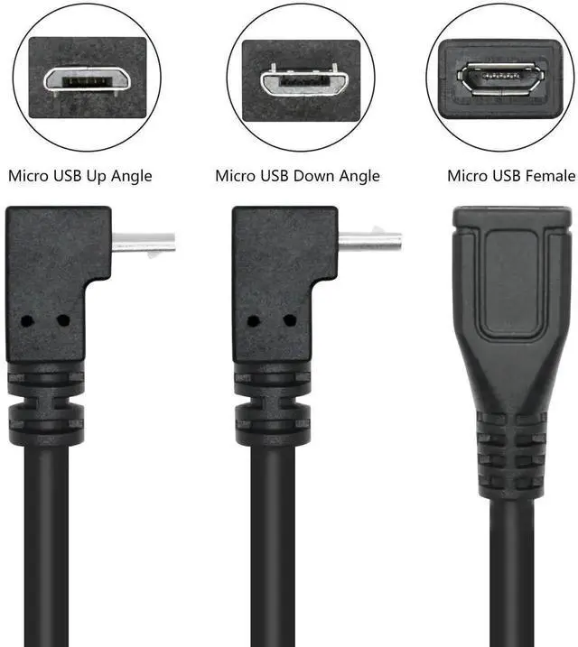 Alt view image 6 of 7 - 9 Inch Micro USB Extension Cable, 90 Degree Up & Down Angled Micro USB Male to Female Cord, Support Charging & Data Sync, Micro USB Extender for Phone, Tablet, MP3 and Micro USB Devices, 1 Pair