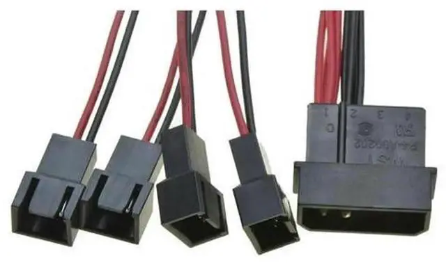 Main image of Molex IDE D Plug 1 to 4 Ways 3Pin Fan Y Splitter Cable, 12V Male Molex to 4x 3Pin Male PC Cooling Fan Power Extension Cable