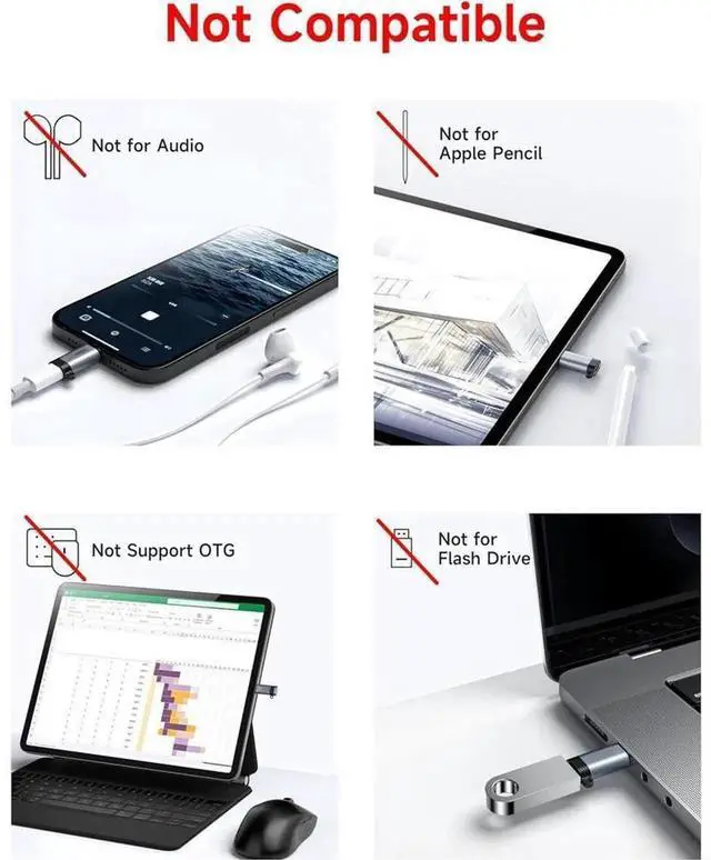 Alt view image 2 of 7 - 4 Pack Lightning Female to USB C Male Adapter, Type-C Charging Converter Support Charging & Data Transfer, Compatible with iPhone 15, iPad Air, Samsung, Pixel Phones, Not Support Audio and OTG Functio