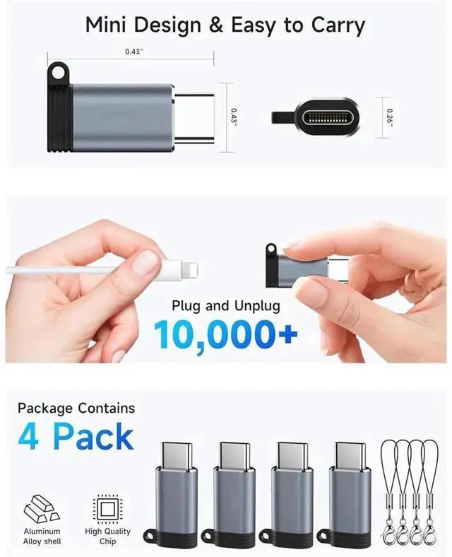 Alt view image 7 of 7 - 4 Pack Lightning Female to USB C Male Adapter, Type-C Charging Converter Support Charging & Data Transfer, Compatible with iPhone 15, iPad Air, Samsung, Pixel Phones, Not Support Audio and OTG Functio