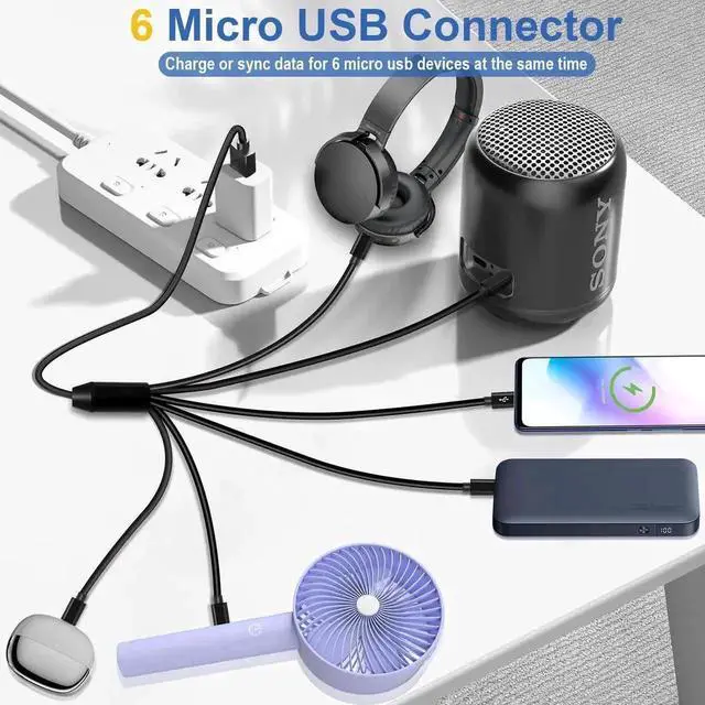Alt view image 6 of 7 - 1.64FT Micro USB Splitter Charging Cable, USB Type A to 6 Micro USB Multi Charger Cord, Multiple Port Micro USB Charging Wire Compatible with Galaxy S6 S5 Note4 Note3, Xperia Z3 Z2 and Other Micro USB