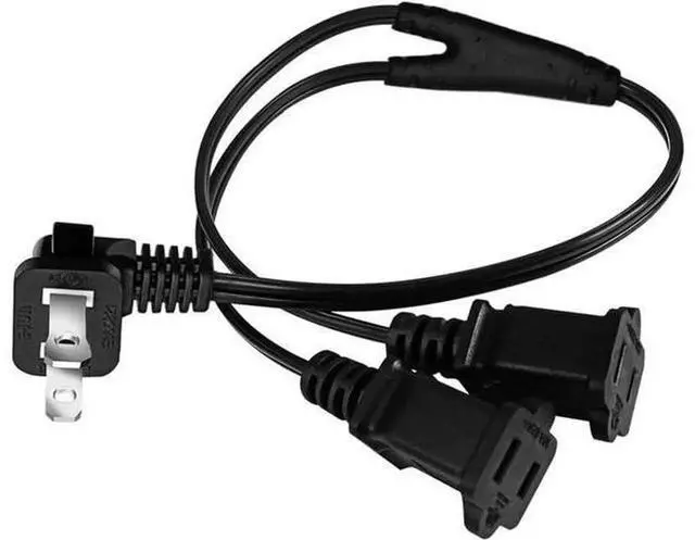Alt view image 5 of 6 - 2ft/0.64m 90 Degree NEMA 1-15P to Triple 1-15R Power Splitter Cable, Polarized US 2-Prong AC Extension Cord, 1 to 3 Outlet Power Adapter, ETL Listed for Household Small Electronic Devices