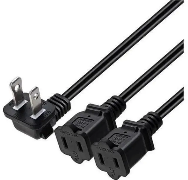 Main image of 2ft/0.64m 90 Degree NEMA 1-15P to Triple 1-15R Power Splitter Cable, Polarized US 2-Prong AC Extension Cord, 1 to 3 Outlet Power Adapter, ETL Listed for Household Small Electronic Devices