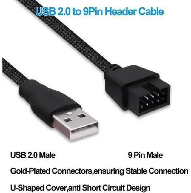 Alt view image 3 of 7 - USB 2.0 Type A Male to 9Pin Motherboard Header Adapter Cable, 20cm Internal Mainboard Converter Extension Cord, USB A Male to 9 Pin Male Front Panel Header Cable for Desktop PC, 2 Pack
