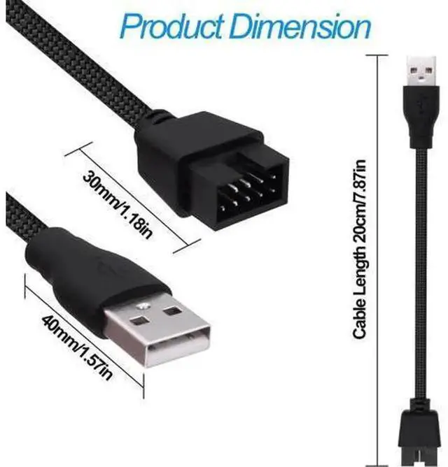 Alt view image 6 of 7 - USB 2.0 Type A Male to 9Pin Motherboard Header Adapter Cable, 20cm Internal Mainboard Converter Extension Cord, USB A Male to 9 Pin Male Front Panel Header Cable for Desktop PC, 2 Pack