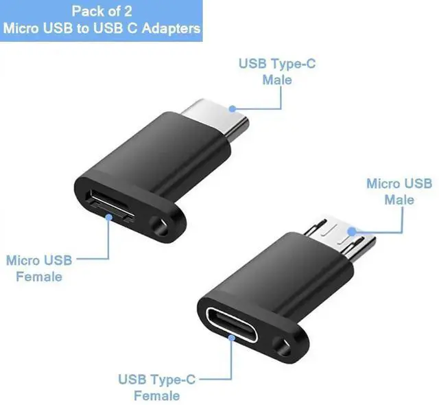 Alt view image 2 of 7 - USB C to Micro USB Adapter 2 Pack, Type C Female to Micro USB Male Convert Connector with Keychain, Charging & Data Sync Adapter Compatible with Galaxy S7 S7 Edge, Nexus 5 6, All Micro USB Devices