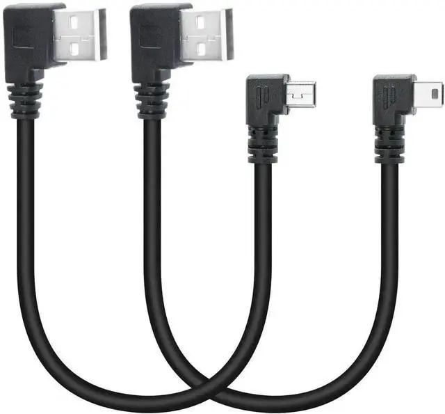 Main image of 9 Inch Left & Right 90 Degree USB 2.0 A Male to Mini USB Male Cable, Short Angled Mini USB Charging Data Sync Cord for Dash Cam, Digital Camera, Hard Drive, MP3 Player, Mobile Phone, Pack of 2