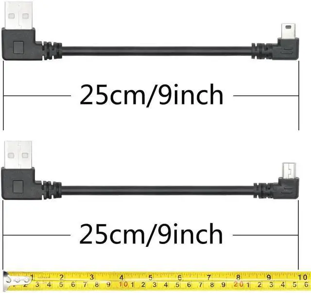 Alt view image 7 of 7 - 9 Inch Left & Right 90 Degree USB 2.0 A Male to Mini USB Male Cable, Short Angled Mini USB Charging Data Sync Cord for Dash Cam, Digital Camera, Hard Drive, MP3 Player, Mobile Phone, Pack of 2