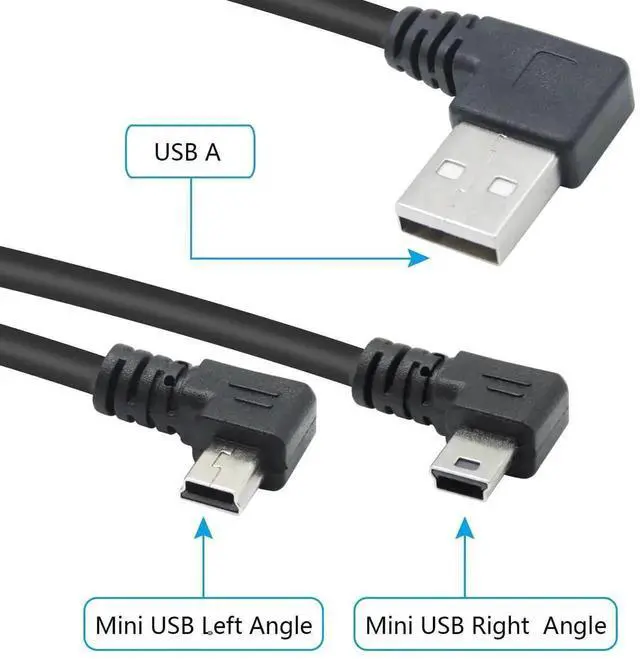 Alt view image 5 of 7 - 9 Inch Left & Right 90 Degree USB 2.0 A Male to Mini USB Male Cable, Short Angled Mini USB Charging Data Sync Cord for Dash Cam, Digital Camera, Hard Drive, MP3 Player, Mobile Phone, Pack of 2