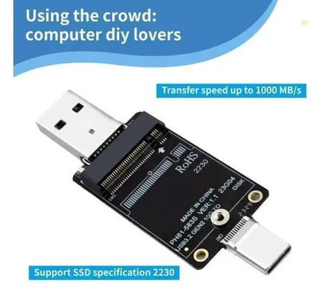 Alt view image 2 of 4 - M.2 NVMe to USB Adapter, USB 3.2 Gen2 10Gbps NVMe SSD External Converter, USB-A & USB-C Dual Interface Hard Drive Reader, Compatible with 2230 M.2 NVMe SSD for Data Storage & File Transfer