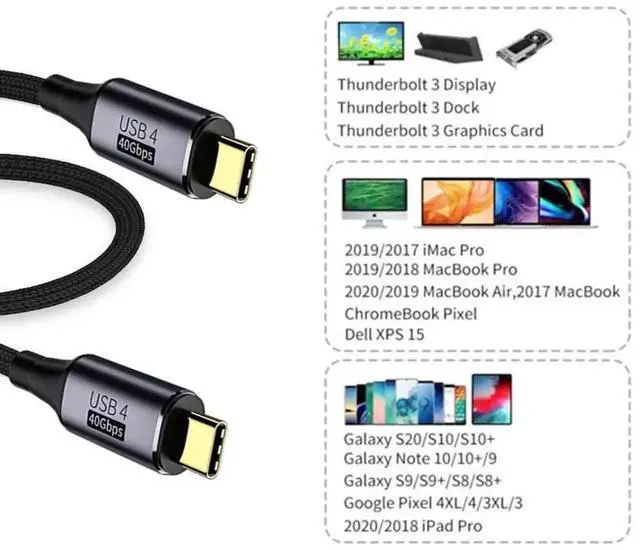 Alt view image 6 of 7 - 0.5M USB4 Cable, 40Gbps Data Transfer, 100W PD Charging, 8K@60Hz & 5K@60Hz Video, USB4.0 Type-C Cable Compatible with Thunderbolt 3/4, MacBook, Dell, HP, Lenovo, Samsung, Docking Station, External SSD