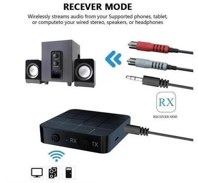 Alt view image 4 of 7 - 2 IN 1 Bluetooth 5.0 Transmitter Receiver, Wireless 3.5mm AUX Audio Adapter with RCA Output, Bluetooth Audio Converter for TV, Computer, Speaker, Car Stereo, Wired Headphones