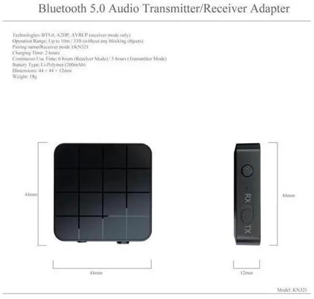 Alt view image 2 of 7 - 2 IN 1 Bluetooth 5.0 Transmitter Receiver, Wireless 3.5mm AUX Audio Adapter with RCA Output, Bluetooth Audio Converter for TV, Computer, Speaker, Car Stereo, Wired Headphones