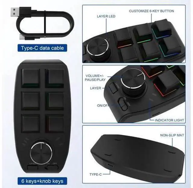 Alt view image 2 of 5 - Bluetooth Wireless RGB Custom Mechanical Keypad, 6 Programmable Keys with 1 Rotary Knob, Programmable Macro Gaming Keypad, Custom Hotkey Pad for Gaming, Video Editing, Office Work