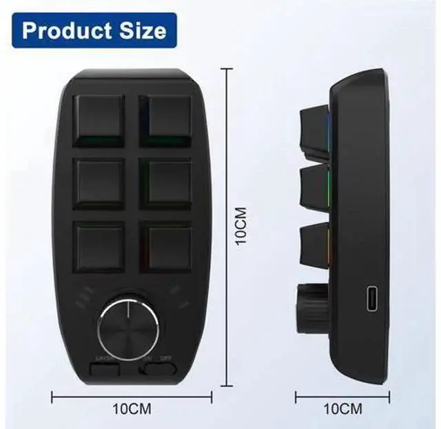 Alt view image 4 of 5 - Bluetooth Wireless RGB Custom Mechanical Keypad, 6 Programmable Keys with 1 Rotary Knob, Programmable Macro Gaming Keypad, Custom Hotkey Pad for Gaming, Video Editing, Office Work