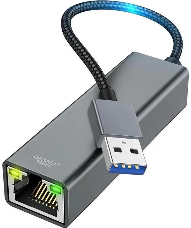 Main image of USB 3.0 to Gigabit Ethernet Adapter, 10/100/1000 Mbps RJ45 LAN Wired Network Adapter, USB to RJ45 Internet Dongle Compatible with MacBook, Surface, Laptop PC, Windows 11/10/8.1, macOS, Linux