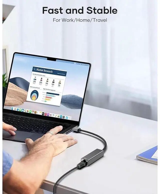 Alt view image 2 of 7 - USB 3.0 to Gigabit Ethernet Adapter, 10/100/1000 Mbps RJ45 LAN Wired Network Adapter, USB to RJ45 Internet Dongle Compatible with MacBook, Surface, Laptop PC, Windows 11/10/8.1, macOS, Linux