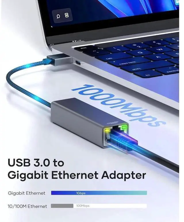 Alt view image 4 of 7 - USB 3.0 to Gigabit Ethernet Adapter, 10/100/1000 Mbps RJ45 LAN Wired Network Adapter, USB to RJ45 Internet Dongle Compatible with MacBook, Surface, Laptop PC, Windows 11/10/8.1, macOS, Linux