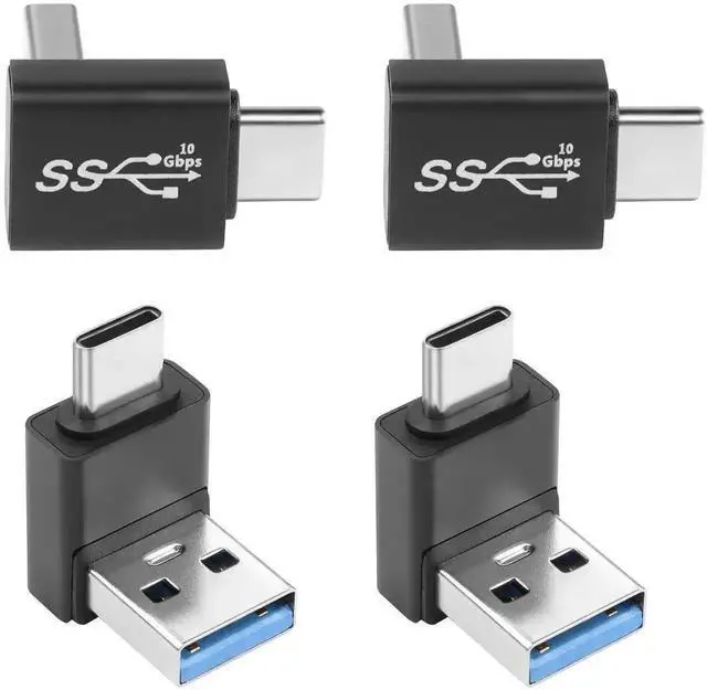 Main image of 4Pcs Up Positive Bend 90 Degree USB3.1 Male to USB-C Male Adapter, Right Angle USB A to Type-C Plug, 10Gbps Data Sync, QC60W & PD15W Charging, Only A to C Direction for Wall Charger, Phone, Laptop