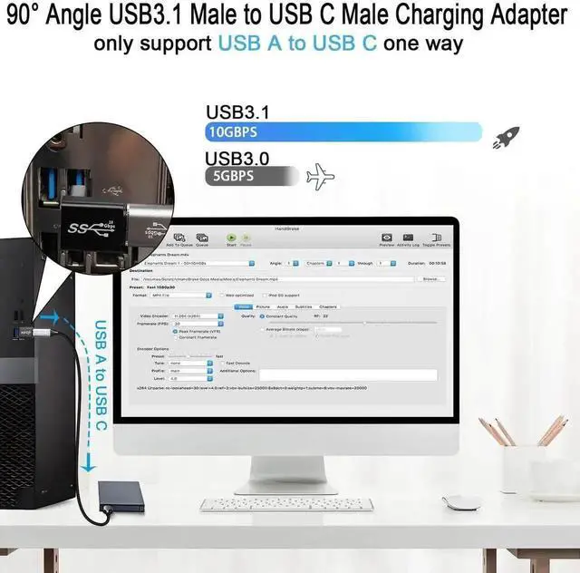 Alt view image 2 of 6 - 4Pcs Up Positive Bend 90 Degree USB3.1 Male to USB-C Male Adapter, Right Angle USB A to Type-C Plug, 10Gbps Data Sync, QC60W & PD15W Charging, Only A to C Direction for Wall Charger, Phone, Laptop
