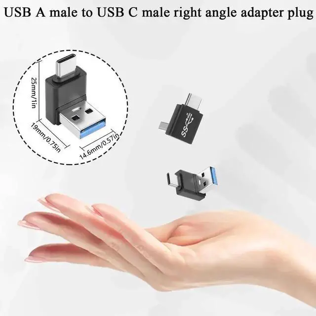 Alt view image 3 of 6 - 4Pcs Up Positive Bend 90 Degree USB3.1 Male to USB-C Male Adapter, Right Angle USB A to Type-C Plug, 10Gbps Data Sync, QC60W & PD15W Charging, Only A to C Direction for Wall Charger, Phone, Laptop