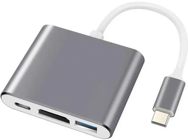 Main image of 3 in 1 USB-C Multiport Adapter, Type C to 4K HDMI Digital AV Converter with 100W PD Charging & USB 3.0 Data Port, Portable USB-C Hub Adapter for Laptop, Tablet, Smartphone, Grey