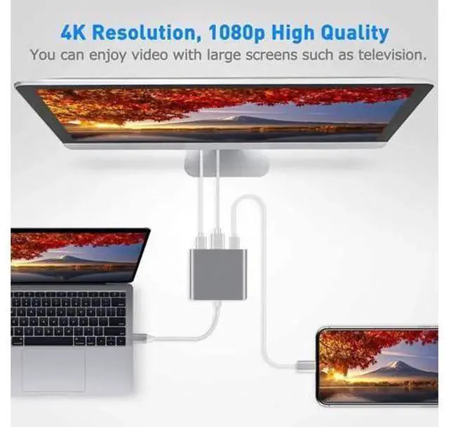 Alt view image 2 of 7 - 3 in 1 USB-C Multiport Adapter, Type C to 4K HDMI Digital AV Converter with 100W PD Charging & USB 3.0 Data Port, Portable USB-C Hub Adapter for Laptop, Tablet, Smartphone, Grey