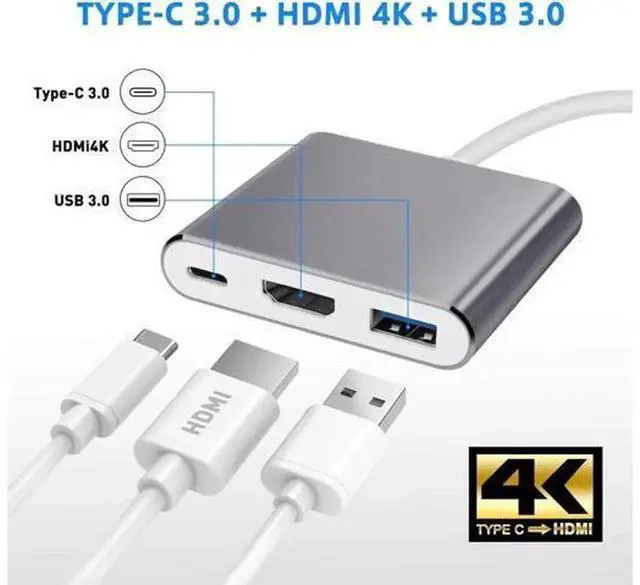 Alt view image 7 of 7 - 3 in 1 USB-C Multiport Adapter, Type C to 4K HDMI Digital AV Converter with 100W PD Charging & USB 3.0 Data Port, Portable USB-C Hub Adapter for Laptop, Tablet, Smartphone, Grey