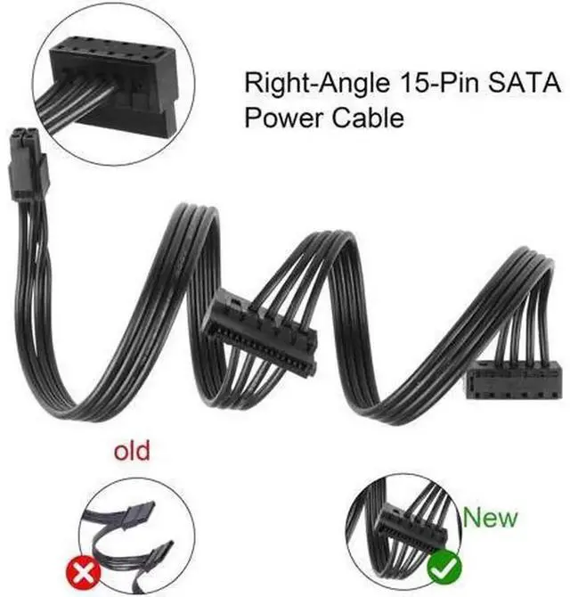 Alt view image 6 of 7 - 2 Pack 45cm ATX Mini 4-Pin to Dual Right Angle 15 Pin SATA Power Splitter Cable, Motherboard Aux 4Pin to 2x SATA Power Cord for HDD, SSD and Optical Drives