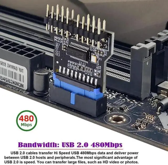 Alt view image 6 of 7 - USB 3.0 9Pin 1 to 2 USB2.0 9Pin Port Multiplier Adapter, Motherboard Internal Female Hub Extension Connector, PC Mainboard USB Header Splitter Cable