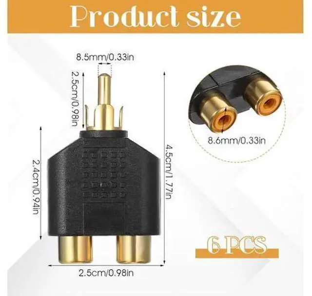 Alt view image 7 of 7 - 6 Pack RCA Y Splitter Adapter, 1 RCA Male to 2 RCA Female Audio Video Splitter, RCA AV Signal Splitter Cable Converter for TV, Speaker, Monitor, Audio and Video Equipment Connection