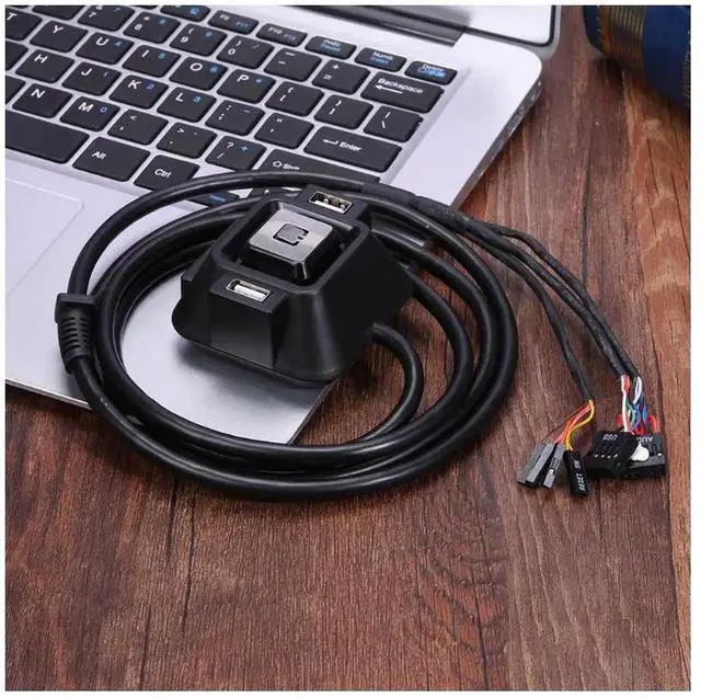 Alt view image 2 of 7 - USB 2.0 External Desktop PC Power Reset Switch with Audio Port, Multifunction Computer On/Off Reset Button Extension Switch, Plug and Play for PC Case, Model eokCXOY