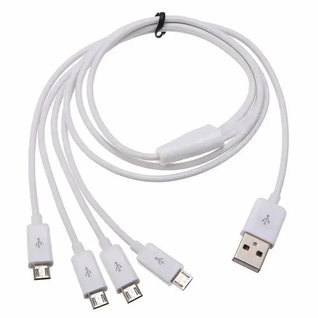 Main image of 4-in-1 Micro USB Splitter Charging Cable, USB Type A Male to 4 Micro USB Male Cord, Multi Micro USB Adapter Cable for Charging & Data Sync, 1.64ft White